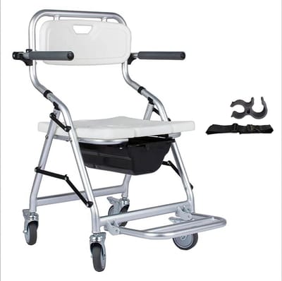 Opvouwbare Toiletstoel - Douchestoel Rolstoel - Veilige Mobiliteit - Met Remmen - 46 cm Zithoogte - Grijs