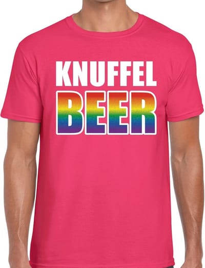 Knuffel beer gay pride t-shirt - roze shirt met knuffel beer regenboog tekst voor heren - Gay pride S