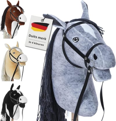 Groot Hoefijzer Paard Grijs - Speelgoed Paard voor Kinderen A3 met Afneembare Steel - Hobby Horsing Set met Toebehoren