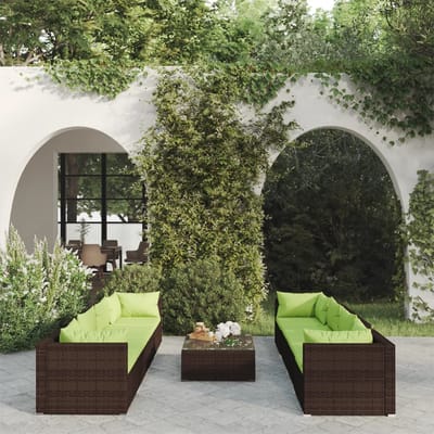vidaXL - 9-delige - Loungeset - met - kussens - poly - rattan - bruin