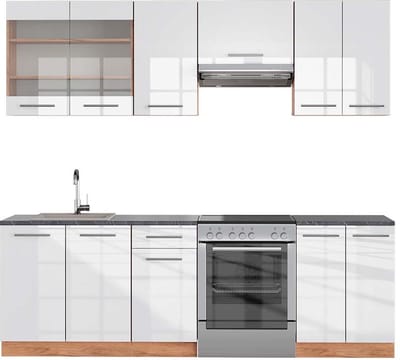 Vicco Fame-Line Complete keukeneenheid – 240 cm, WB Antraciet Wit hoogglans/goud power eiken
