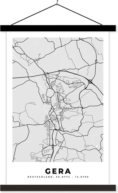 Posterhanger incl. Poster 40x60 cm - Schoolplaat - Kaart - Gera - Duitsland - Stadskaart - Plattegrond - Textielposter - Zwarte latten - Stadskaart