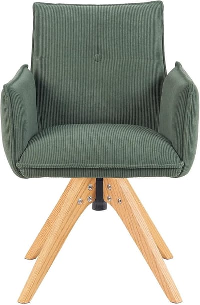 Eetkamerstoelen set van 2 Mika-Emil 360° draaibaar – groene dining chairs met massief eikenhouten onderstel – 65 x 60 x 87 cm – ergonomische pocketvering zitting – 150 kg draagkracht – Scandinavisch modern design