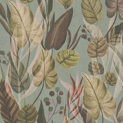 Natuur behang Profhome 782193-GU vliesbehang hardvinyl warmdruk in reliëf glad met bloemmotief mat grijs bleekgroen pastelviolet bruinbeige 5,33 m2