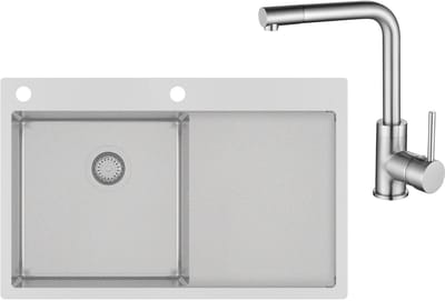 Gurari - Keukenspoelbak - wasbak - TERRA 101 N-L - Keukenkraan 5553 - 002 - kraan - Inbouwspoelbak - 780x500 mm - Roestvrij staal - Rechthoekig