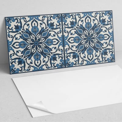 Coloray Wandpanelen Zelfklevend - Bloemenpatroon met bladeren PVC Wandpaneel - 100 cm x 50 cm - Blauw Wandbekleding Zelfklevend - 1 stuk - Mozaïeken Wandpanelen Zelfklevend - Wandpaneel Keuken - Wandpanelen Badkamer