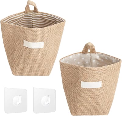 hangmand met 2 stuks zelfklevende opbergmand, klein, wandorganizer, hangend, kleine manden, manden om op te hangen, kan in badkamers, keukens en kantoren worden gebruikt