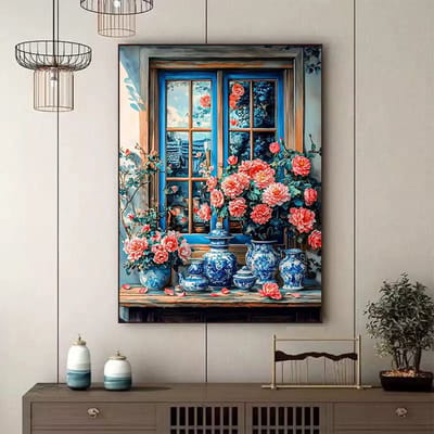 DIY kruissteekborduurpakket/Rijke en elegante blauw-witte porseleinen vaas/gedrukt kruissteekpatroon borduurpakket (frame niet inbegrepen) 50*70CM