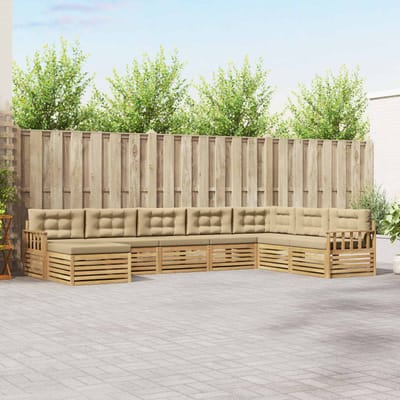vidaXL - Buiten - bank - set - 8 - st - Wit - en - Beige - Massief - Acacia - Hout