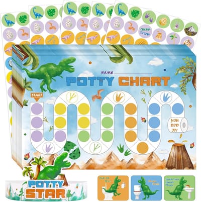 Inovra Plus - Beloningsgrafiek voor zindelijkheidstraining met stickers - Dinosaurs thema - 10 vellen - 300 stickers - Peuters - Zindelijkheidstraining - Kroon - Gedragsevaluatie