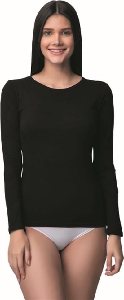 Dameshemd Met Lange Mouwen-Katoen-Onderhemd Dames-Cadeau Voor Dames-Zwart-M