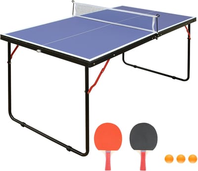 1 stuk - Pingpongtafel - Inclusief net en rackets - Opvouwbaar - Geschikt voor binnen en buiten - Geschikt voor kinderen en volwassenen - Blauw tafelblad - Inclusief 2 rackets en pingpongballen - Eenvoudig te monteren