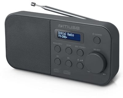 Draagbare zwarte DAB+/FM radio met ingebouwde luidspreker en display