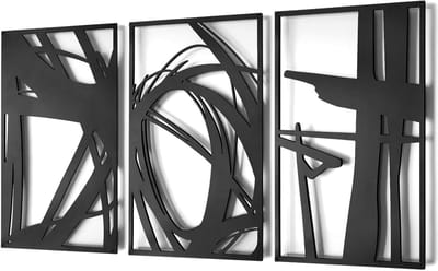 Metalen Wandkunst - Abstracte Sculpturen - Interieur Decoratie - Set van Drie - 3 Delig - Zwart