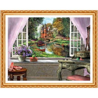 DIY Diamond Landscape Garden Foto van Strass Volledige Ronde Kristallen Borduurpakketten 20X30CM black