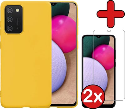 Hoesje - Met 2x Screenprotector - Geschikt voor Samsung Galaxy A02s - Sterk & Shockproof - Telefoon Hoes - Back Cover - Siliconen Case - Telefoonhoes - Geel