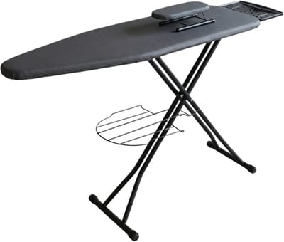 Livista Strijkplank – 120x38 cm – Met Mouwplankje en Opbergrek – Verstelbaar in 6 Hoogtes – Extra Groot Strijkijzerplateau – Stabiel Stalen Frame – Donkergrijs