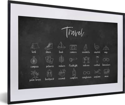 Fotolijst incl. Poster - Spreuken - Quotes - Travel - Snorkel - Map - 60x40 cm - Posterlijst