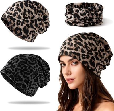 2 stuks colsjaal luipaardpatroon, warme wintersjaal, muts 2-in-1, luipaardprint, loop sjaal, halsdoek voor dames, herfst, winter, verjaardagscadeau