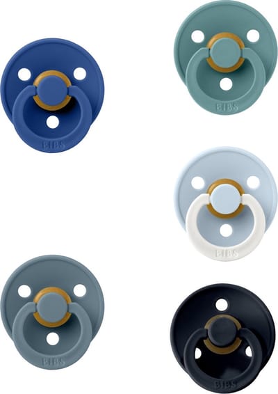 Bibs fopspenen 6-18 maand set 5 stuks Petrol,Island Sea,Steel Blue,Black en Baby Blue Night Glow maat 2