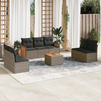 vidaXL - 8-delige - Loungeset - met - kussens - poly - rattan - grijs