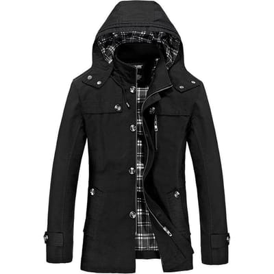 Lente en Herfst Nieuwe Jas Heren Grote Maat Windjack Koreaanse Stijl Middellange Lengte Heren Jas met Capuchon Heren 5XL black