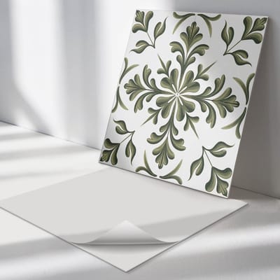 Wallfluent Vinyl Tegels - Plantenpatroon op De Achtergrond Zelfklevende Vinyltegels - 30 cm x 30 cm - Groente Vinyl Tegels - Verpakking van 9 stuks - Vierkant PVC Tegels - Texturen Plaktegels - Vloer Tegels PVC - Plaktegels Keuken en Badkamer