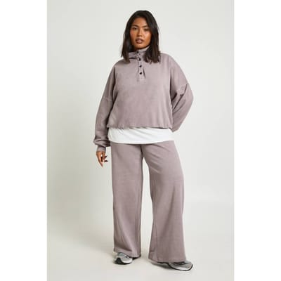 boohoo Dames Plus Washed Funnel Neck Sweatshirt Trainingspak | Druif | Maat: 46