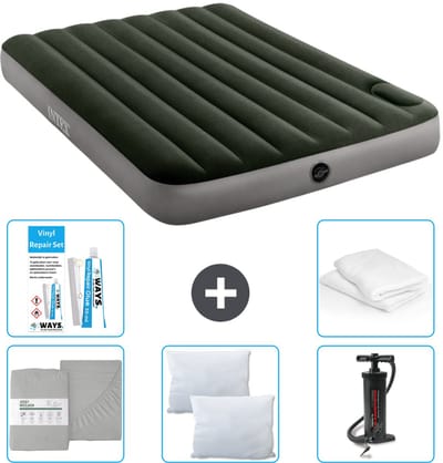 Intex Luchtbed - Twijfelaar - 137 x 191 x 25 cm - Groen - Inclusief Hoeslaken - Kussen - Pomp - Reparatieset en Kussenbeschermer