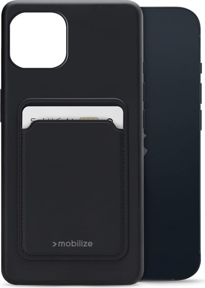 Mobilize Hoesje geschikt voor Apple iPhone 13 Telefoonhoesje met Kaarthouder Flexibel TPU | Mobilize Rubber Gelly Card Backcover met Pasjeshouder | Kaarthouder voor 1 Pasje | backcover Hoesje voor Pinpas / OV Kaart / Rijbewijs - Matt Black | Zwart