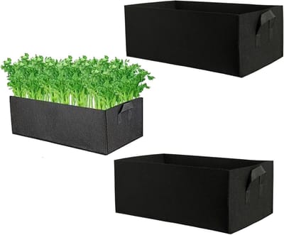 Famanu - Rechthoekige plantenzak, 2 stuks, plantenpotten, ademend, vlies, zaaizak met handvat voor planten, bloemen en groenten, zwart