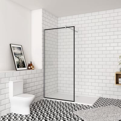 140x195cm inloopdouche-douchecabine,8 mm mat zwart kader en raste gehard glas,eenvoudig te reinigen,antikalk,stabilisatiestang 90cm (snijdbaar),glanzend chroom profiel