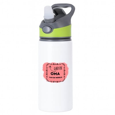 Hacebo® - liefste oma van de wereld waterfles met rietje groen - Oma - de liefste oma - verjaardag - cadeautje voor oma - kado - geschenk - water fles - 650ML