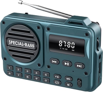 Draagbare radio - Draagbare Full Band AM/FM/SW/MW/LW Radio - Bluetooth - Digitale Stereo Speaker Speler - met LED Display - TF-kaart - 3,5MM Hoofdtelefoonaansluiting - Numeriek toetsenblok - Externe Antenne - Blauw