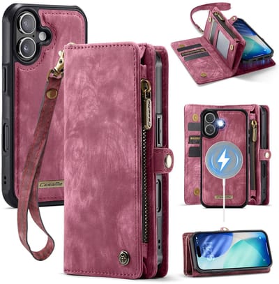 CaseMe Hoesje - Geschikt voor iPhone 17 Hoesje - CaseMe 008 2-in-1 Book Case & Back Cover met Portemonnee - Pink