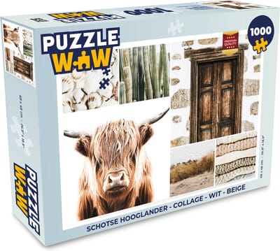 Puzzel Schotse hooglander - Collage - Wit - Beige - Legpuzzel - Puzzel 1000 stukjes volwassenen