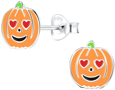 Joy|S - Zilveren pompoen oorbellen met hartjes - halloween oorbellen