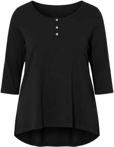 Angel of Style - Dames - T-shirt A-lijn Henley knoopsluiting 3/4-mouwen - Zwart - Maat 42