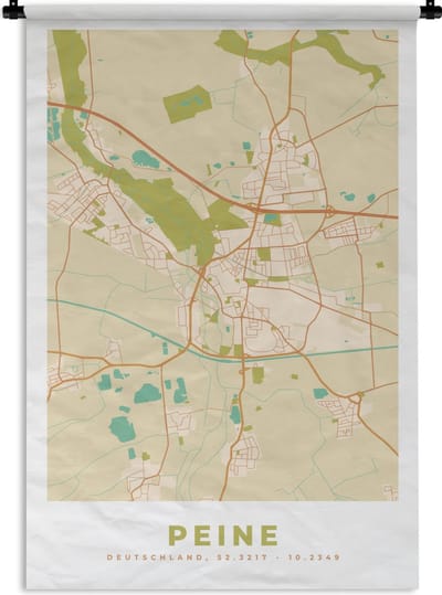Wandkleed - Wanddoek - Plattegrond - Peine - Vintage - Kaart - Stadskaart - 120x180 cm - Wandtapijt