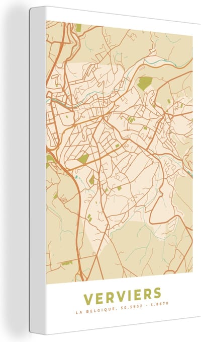 Canvas Schilderij Stadskaart - Kaart - Plattegrond - Vintage - Verviers - 20x30 cm - Wanddecoratie
