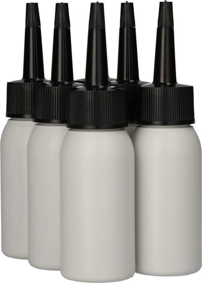 6 x Gerecyclede Plastic Fles 50 ml Tuitdop zwart - Rond- Gerecycled HDPE Kunststof - Onbreekbaar - ca. 70% minder Co2 uitstoot door gerecycled materiaal - 6 stuks