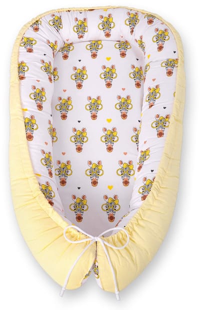 Babynest dubbelzijdig Premium Cocoon voor baby's BOBONO- gele zebra's