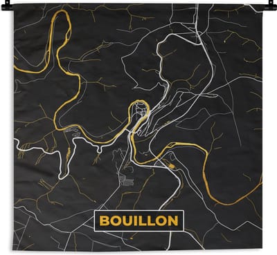 Wandkleed - Wanddoek - Goud - Stadskaart - Plattegrond - Bouillon - Kaart - 180x180 cm - Wandtapijt