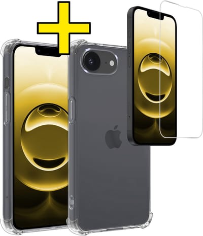 Hoesje - Met Screenprotector - Geschikt voor Apple iPhone 16e - Sterk & Shockproof - Siliconen Case - Back Cover - Telefoon Hoes - Shock Proof - Telefoonhoesjes - Transparant
