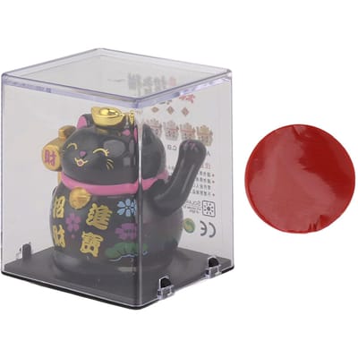 Gelukskat Ornament Huishouden 2 Inch Zonnepaneel Sensing Geluk Fortune Kat Beeldje voor Tafel Plank zwart