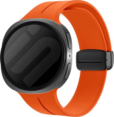 Strap-it Siliconen bandje met magnetische D-Buckle sluiting geschikt voor Samsung Galaxy Watch 9 (40/44mm) / Watch 8 (40/44mm) / 8 Classic (46mm) - oranje