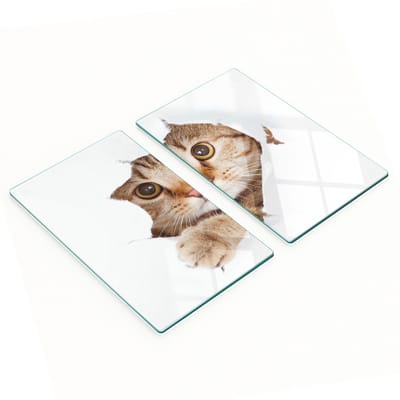 Set van snijplanken van gehard glas met kattenmotief, 2x30x52 cm