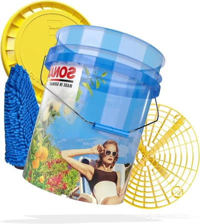 Auto Wasemmer Set - Reinigingsemmer met Deksel - Auto Onderhoud - Met Vuilzeef - 19 Liter - Transparant
