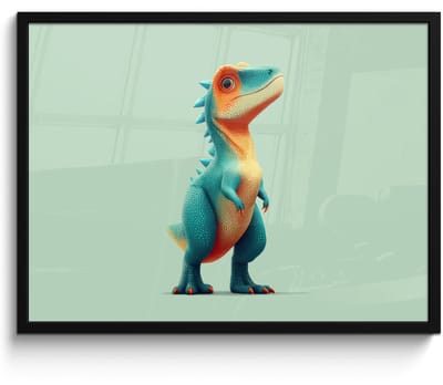 Poster in lijst - Fotolijst 80x60 cm - Posters - Cartoon - Dino - Oranje - Stekels - Posterlijst zwart - Decoratie - Wanddecoratie woonkamer - Muurdecoratie slaapkamer