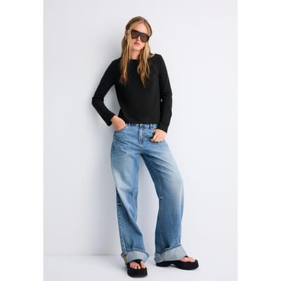 Stradivarius T-shirt met lange mouw en zachte touch  Zwart XS